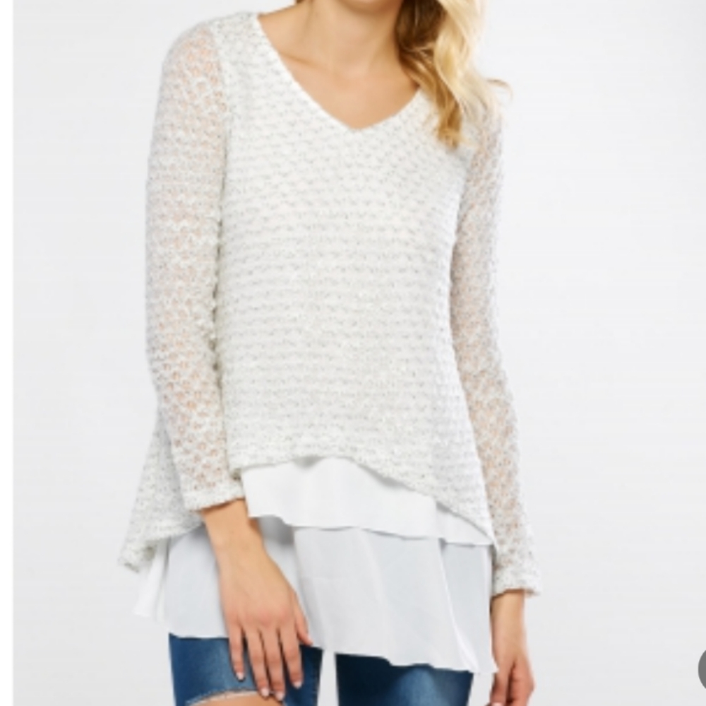 Woman's Sweater layered romantic pullover v neck